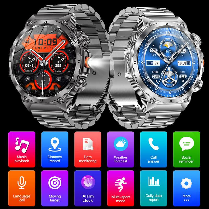 COIUSOR Men'S Military Smartwatch, 800Mah/1.7 Inch AMOLED HD Large Screen Smartwatch, Phone Sync Information, Wireless Call, Flashlight/Multiple Exercise Modes /, Fitness Tracker Watch for Android and Iphone, Black