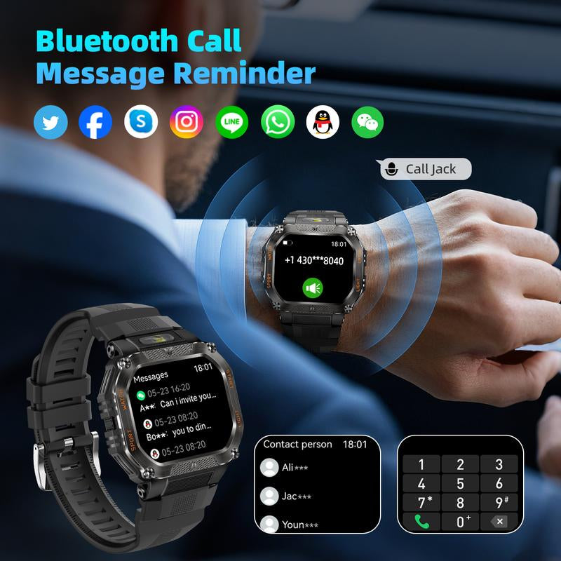 New 2026 Manly Style Smart Sports Watchwith Ledlights Wireless Calling, Messagereminders,Sports Mode, Voice Assistant,Weather Push,Stopwatch, Timer, Stopwatchand Otherfunctions, Smartwatch for Men,Compatiblewvith Android and Iphone Phones