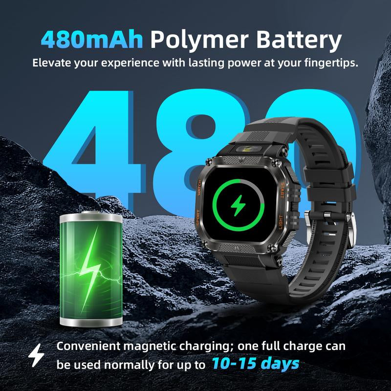 New 2026 Manly Style Smart Sports Watchwith Ledlights Wireless Calling, Messagereminders,Sports Mode, Voice Assistant,Weather Push,Stopwatch, Timer, Stopwatchand Otherfunctions, Smartwatch for Men,Compatiblewvith Android and Iphone Phones