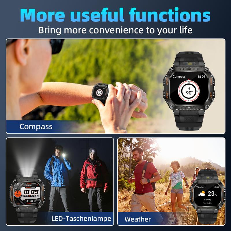 New 2026 Manly Style Smart Sports Watchwith Ledlights Wireless Calling, Messagereminders,Sports Mode, Voice Assistant,Weather Push,Stopwatch, Timer, Stopwatchand Otherfunctions, Smartwatch for Men,Compatiblewvith Android and Iphone Phones