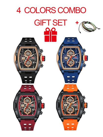 Men'S Sporty Barrel Shaped Quartz Watch, Modern Fashionable Wristwatch, Fashionable Luminous Waterproof Watch with Silicone Strap, Trendy Watch with Date Display Function for Daily Life, with Box