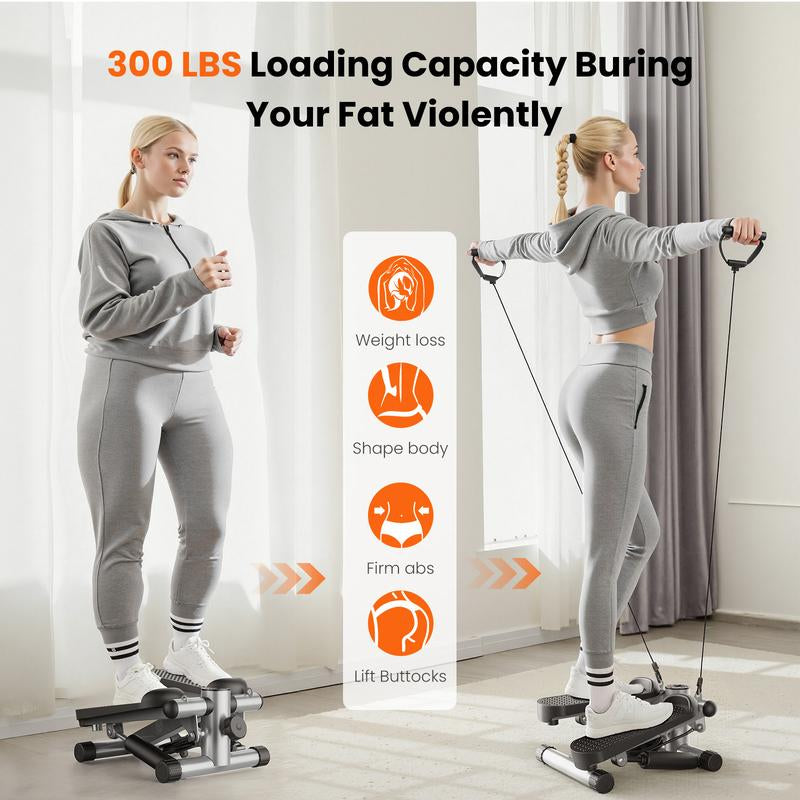 Steppers for Exercise at Home Workout Equipment, Mini Stepper Exercise Machine for Senior Citizens, Twist Stepper with Resistance Bands, Cardio Weight Loss Equipment Home Fitness