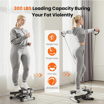 Steppers for Exercise at Home Workout Equipment, Mini Stepper Exercise Machine for Senior Citizens, Twist Stepper with Resistance Bands, Cardio Weight Loss Equipment Home Fitness
