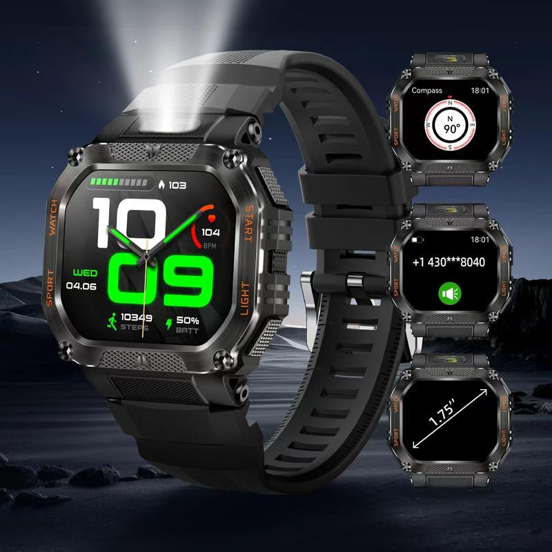 New 2026 Manly Style Smart Sports Watchwith Ledlights Wireless Calling, Messagereminders,Sports Mode, Voice Assistant,Weather Push,Stopwatch, Timer, Stopwatchand Otherfunctions, Smartwatch for Men,Compatiblewvith Android and Iphone Phones