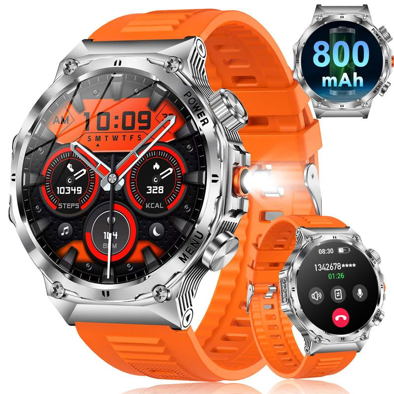 COIUSOR Men'S Military Smartwatch, 800Mah/1.7 Inch AMOLED HD Large Screen Smartwatch, Phone Sync Information, Wireless Call, Flashlight/Multiple Exercise Modes /, Fitness Tracker Watch for Android and Iphone, Black