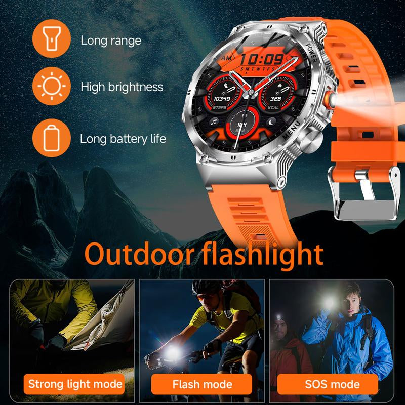 COIUSOR Men'S Military Smartwatch, 800Mah/1.7 Inch AMOLED HD Large Screen Smartwatch, Phone Sync Information, Wireless Call, Flashlight/Multiple Exercise Modes /, Fitness Tracker Watch for Android and Iphone, Black
