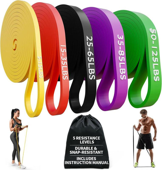 Resistance Bands Set of 5 – Pull up Assistance Bands for Men & Women, Heavy Duty Workout Bands for Exercise, Strength Training, Stretching, Physical Therapy, Home & Gym