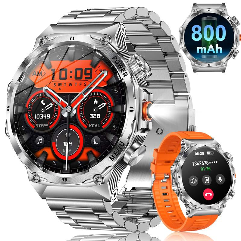 COIUSOR Men'S Military Smartwatch, 800Mah/1.7 Inch AMOLED HD Large Screen Smartwatch, Phone Sync Information, Wireless Call, Flashlight/Multiple Exercise Modes /, Fitness Tracker Watch for Android and Iphone, Black