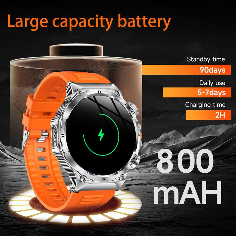 COIUSOR Men'S Military Smartwatch, 800Mah/1.7 Inch AMOLED HD Large Screen Smartwatch, Phone Sync Information, Wireless Call, Flashlight/Multiple Exercise Modes /, Fitness Tracker Watch for Android and Iphone, Black