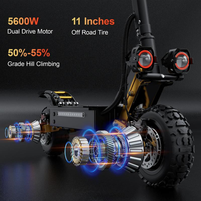 LEOOUT T85, 53MPH Top Speed, 60 Mi Max Range, 6000W Peak Motor, Smart Unlock Dashboard, Dual Suspension & Braking System, Dual Charging Ports, 11" Anti-Slip Tires