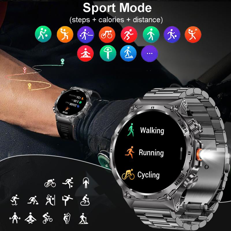 COIUSOR Men'S Military Smartwatch, 800Mah/1.7 Inch AMOLED HD Large Screen Smartwatch, Phone Sync Information, Wireless Call, Flashlight/Multiple Exercise Modes /, Fitness Tracker Watch for Android and Iphone, Black